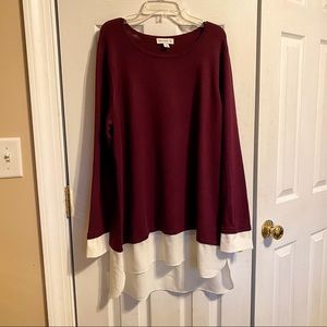Susan Graver Red Faux Layered Sweater
